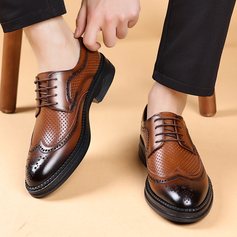 Men's Hollow Leather Casual Shoes for Business and Formal Wear