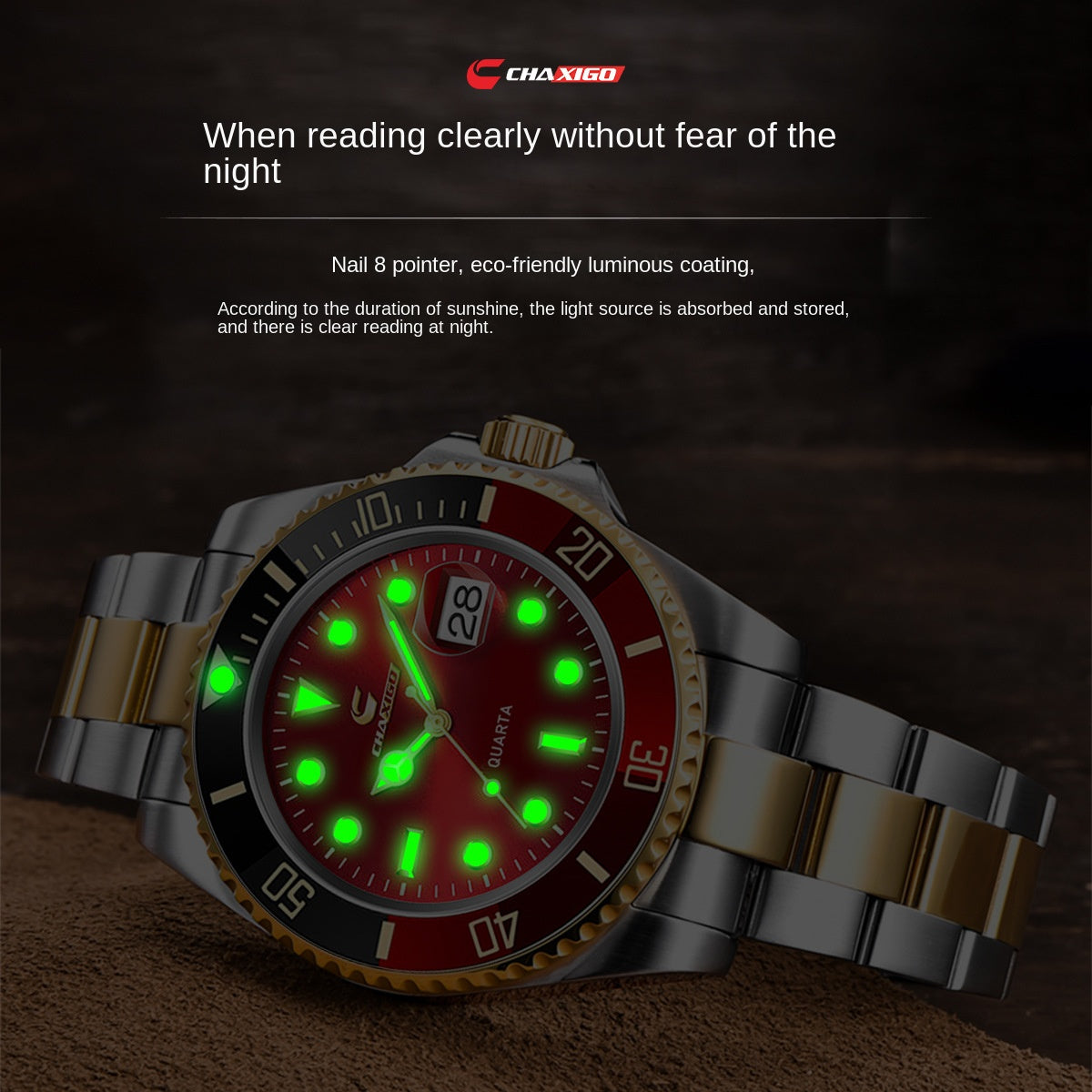 CHAXIGO Swiss Submariner Style Waterproof Versatile Alloy Quartz Watch - Neon North Clothing
