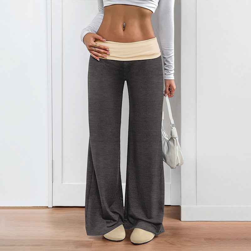 Women's Color-Block Wide-Leg Pants - Casual Patchwork Style