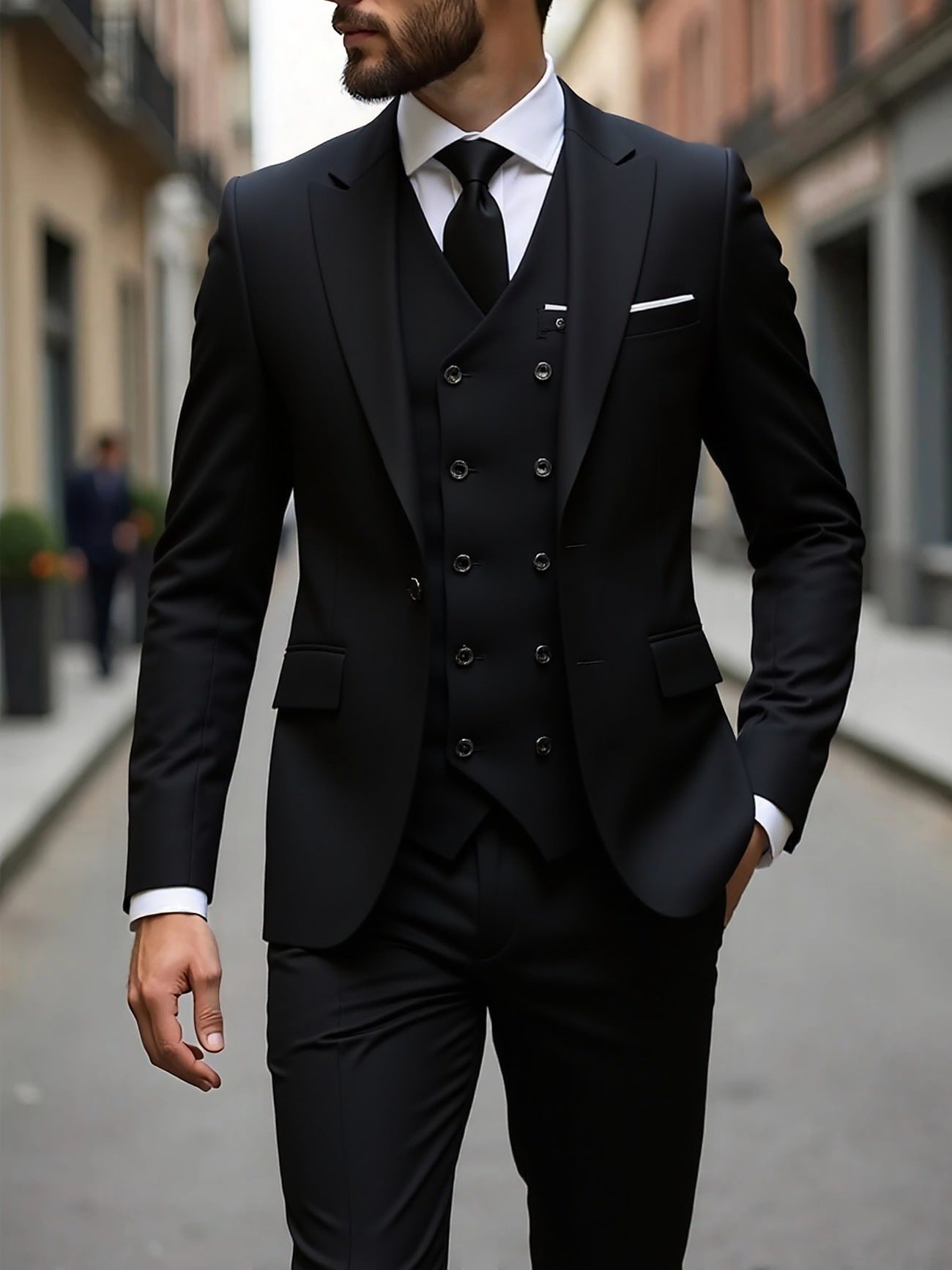 Double-breasted Three-Piece Suit Set for Men – Stylish Business Attire
