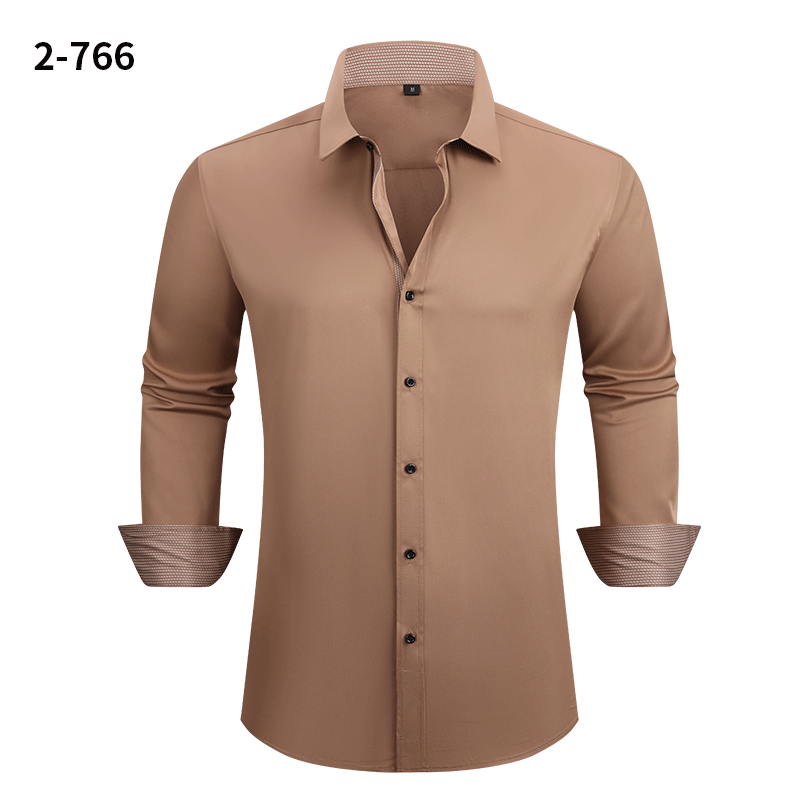 Men's Stretch Business Casual Shirt - Long-sleeved Slim Fit with Four-way Stretch