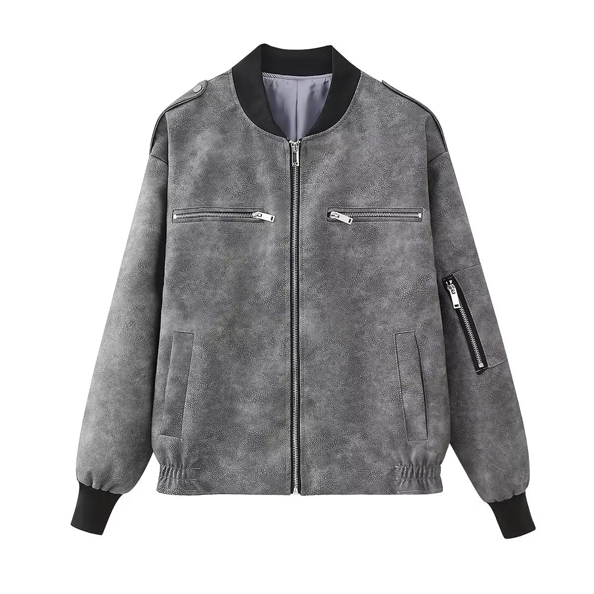 Faux Leather Zipper Cropped Bomber Jacket - Neon North Clothing