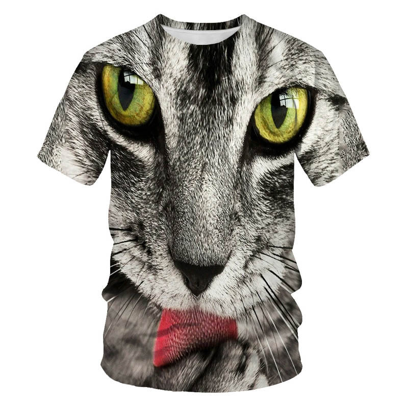 Digital Print Short Sleeve Cute Cat Men's T-shirt - Neon North Clothing