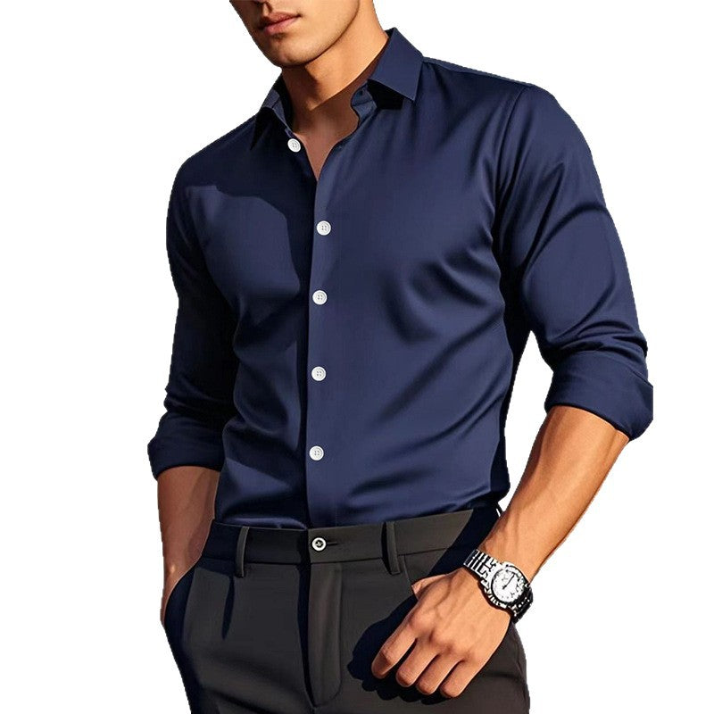 Men's Long-Sleeve Casual Shirt - Solid Color and Stylish Design