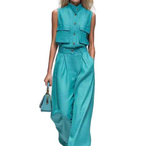 Sleeveless Vest Wide-Leg Pants Set for Women