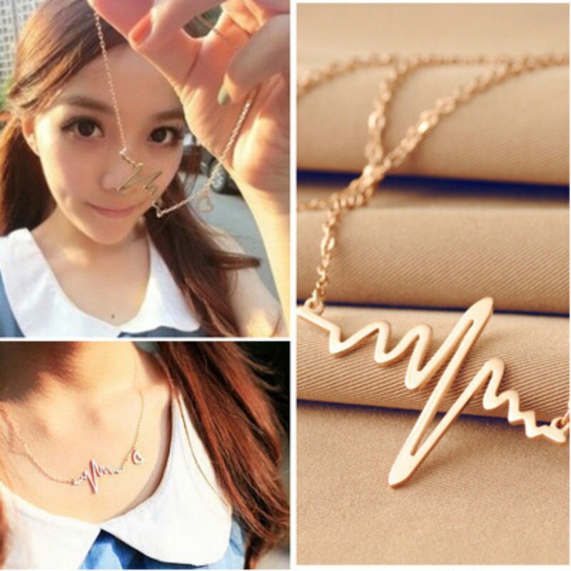 Simple Wave Heart Heartbeat Gold Pendant Charm Necklace - Neon North Clothing
