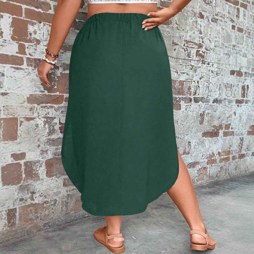 Plus-size Tie-front Split Skirt in Solid Color for Women