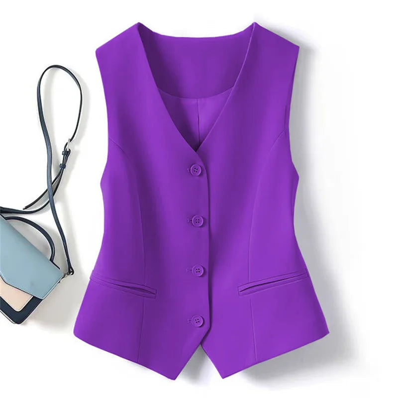 V-Neck Waistcoat Vest Sleeveless Jacket Blouse - Neon North Clothing