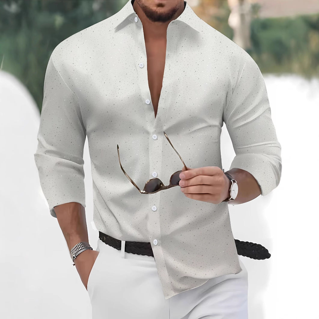 Polyester Fabric Polka Dot Long Sleeve Dress Shirt - Casual Regular Fit - Neon North Clothing