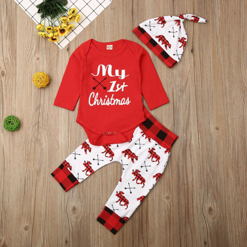 0 - 18 Months My First Christmas Romper Set 2PCS for Baby's First Holiday - Neon North Clothing