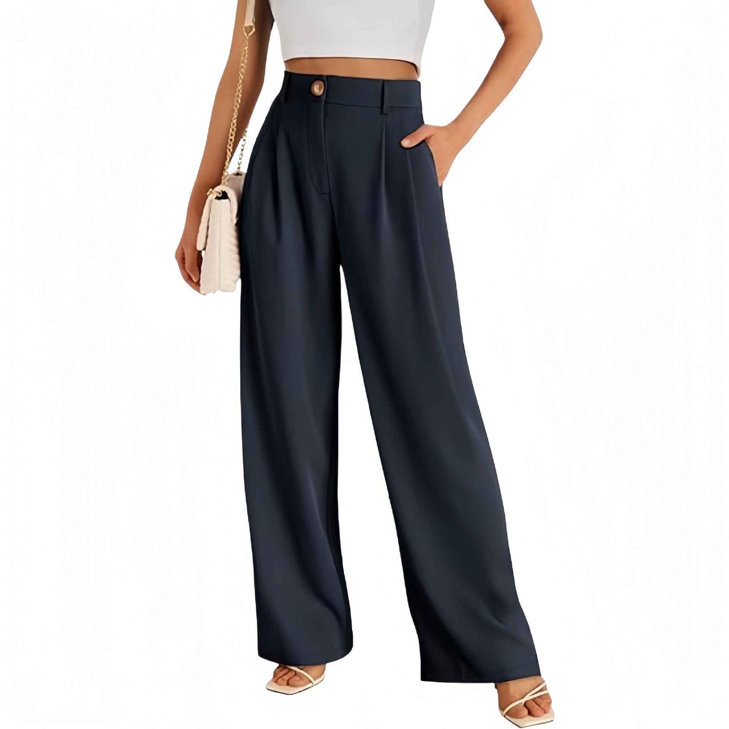 New European American Pocket Dress Pants Wide-leg Formal Trousers