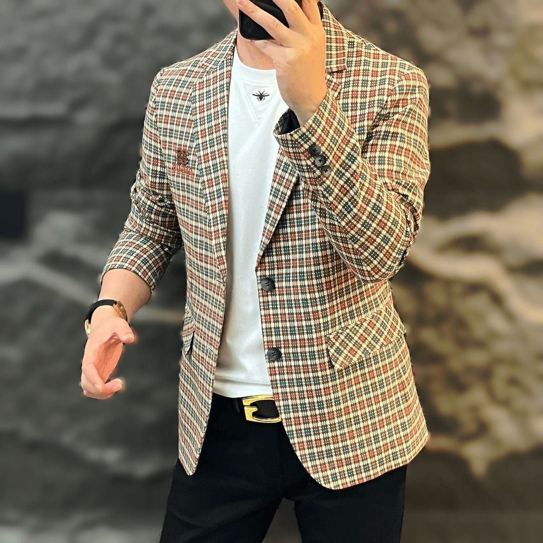 Versatile Plaid Suit Jacket for Men