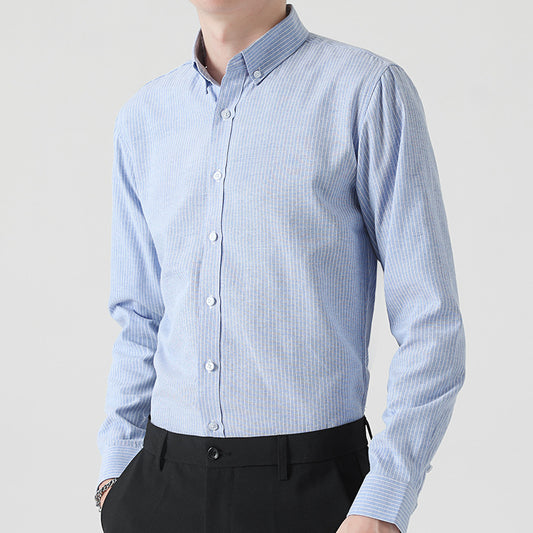 Casual Slim Fit Striped Cotton Long-Sleeved Shirt for Men