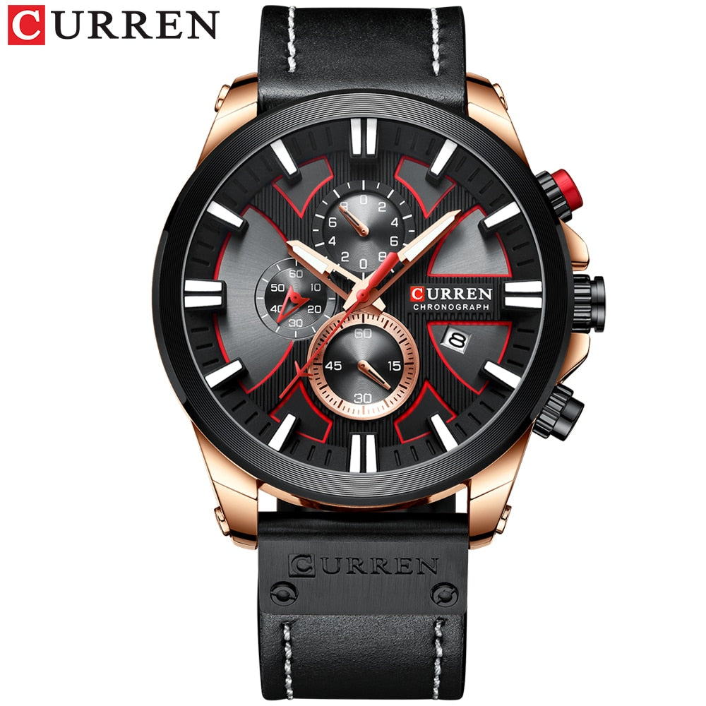 CURREN Chronograph Watch with Leather Strap and Quartz Movement - Neon North Clothing