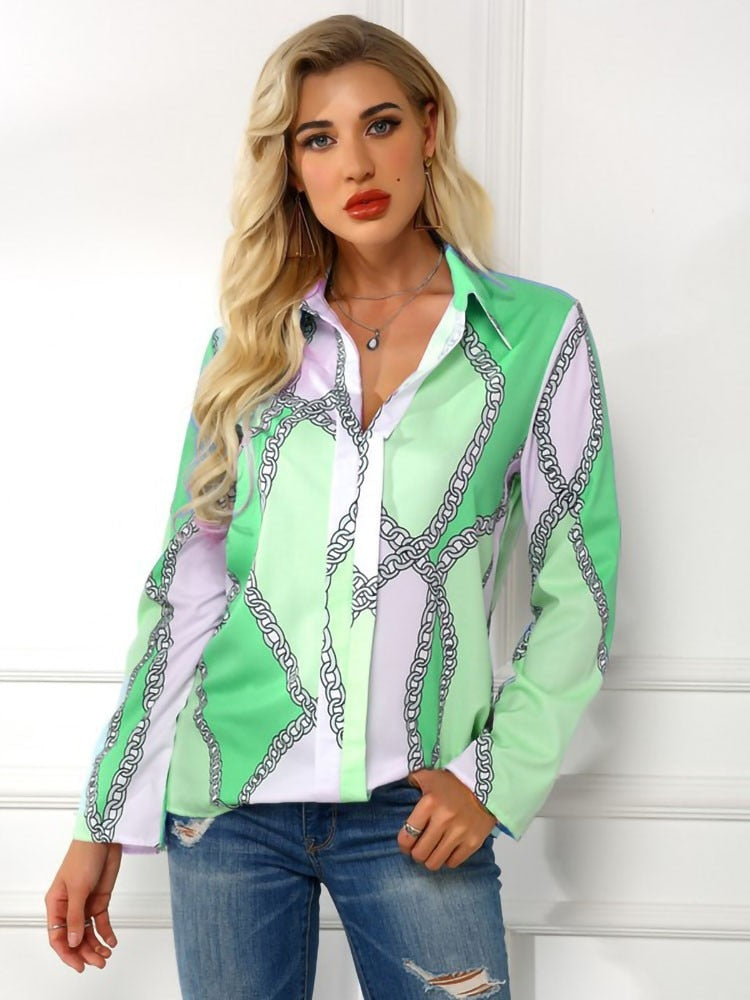 Women Turn Down Collar Long Sleeve Blouses - Neon North Clothing