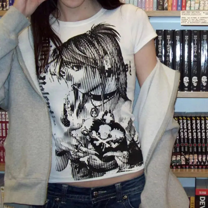 T-shirt court vintage, style emo décontracté