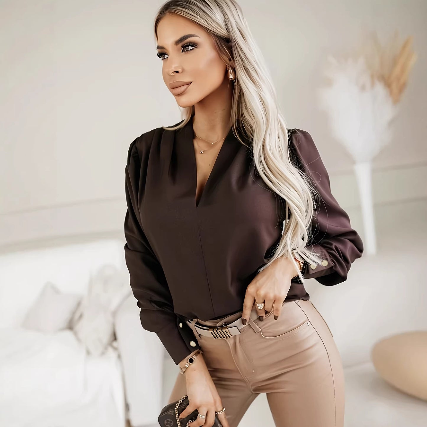 Urban Chic V-Neck Blouse for Effortless Commuter Style