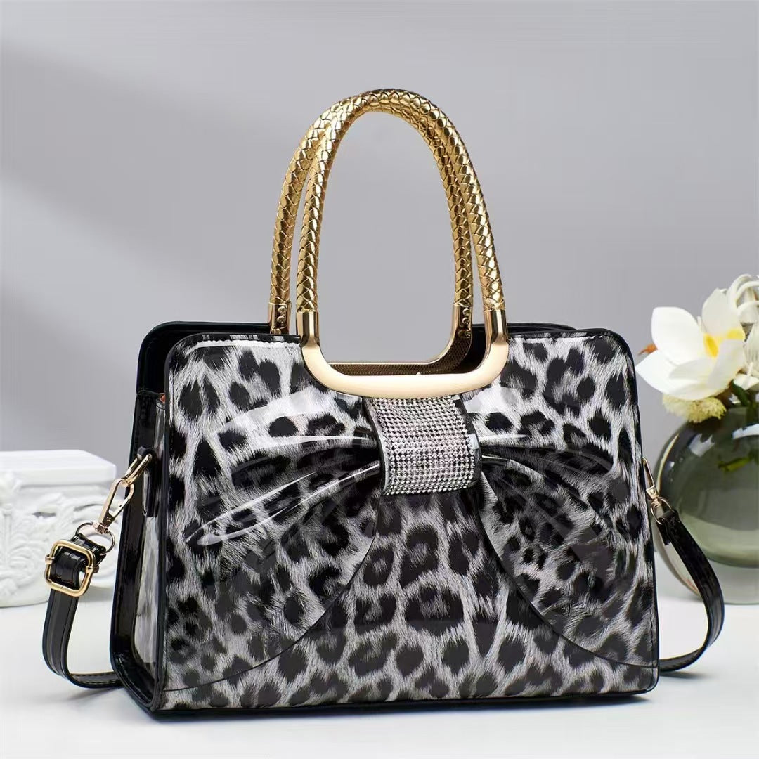 Hot-stone Embellished  Versatile Chic Leopard-print Womens Bag