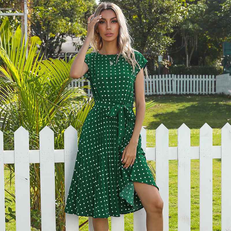 Elegant Polka Dot Midi Dress for Women - Short Sleeve and Stylish
