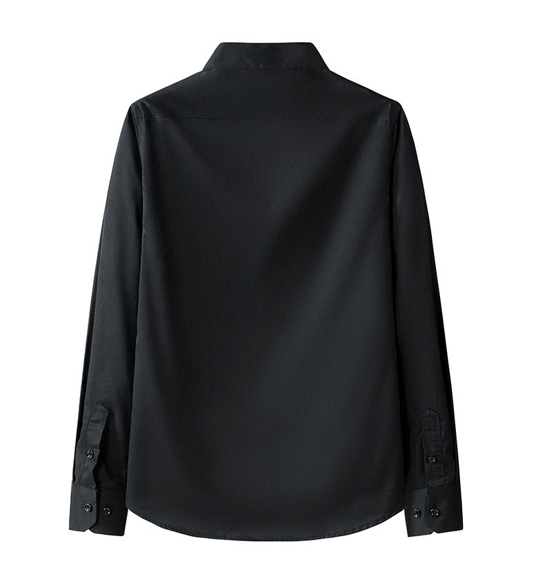 Men's Slim Fit Pocket Shirt - Stand Collar Long Sleeve Solid Color Design