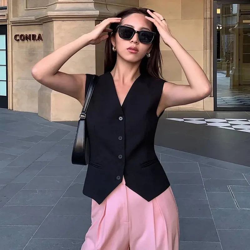 V-Neck Waistcoat Vest Sleeveless Jacket Blouse - Neon North Clothing