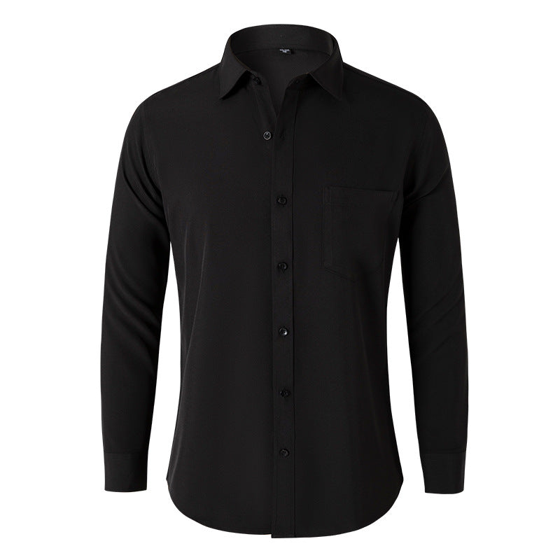 Solid Color Long Sleeve Men's Shirt - Slim Fit Casual Wear