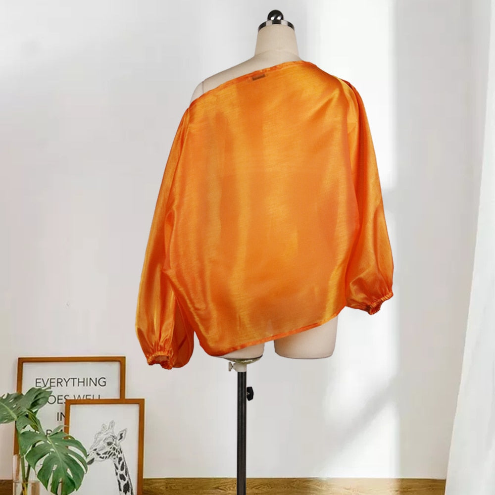 Off Shoulder Transparent Blouse with Long Lantern Sleeves - Neon North Clothing