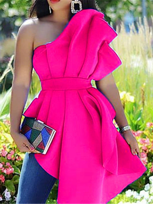 Ruffle Slim Ladies Blouse for Irregular Stylish Night Out - Neon North Clothing
