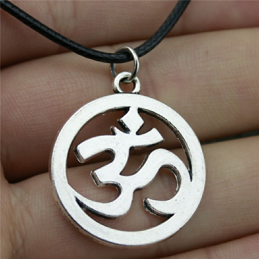 Antique OM Pendant Leather Chain Necklace - Neon North Clothing