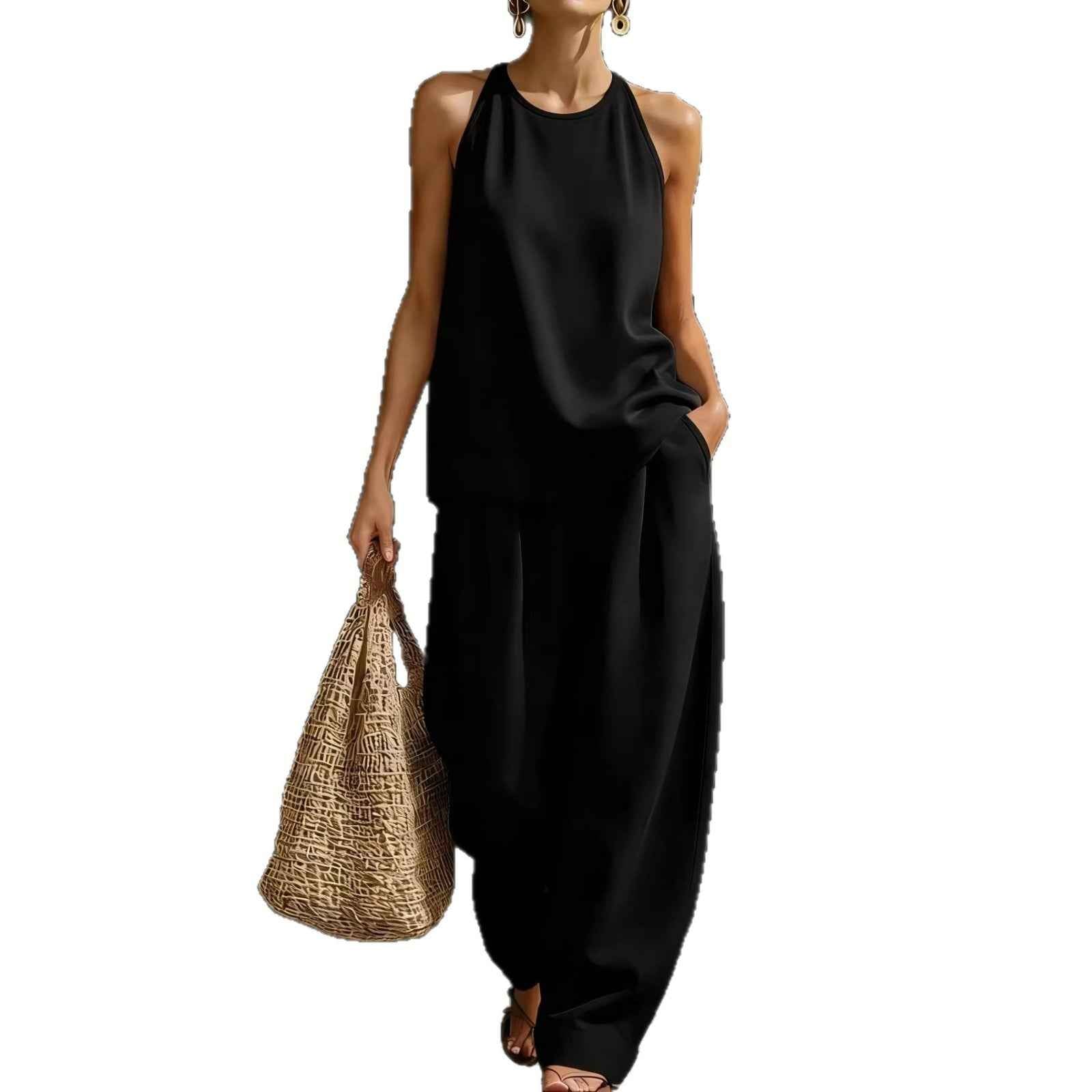 New Womens Sleeveless Casual Set - Fashionable Crew-Neck Design
