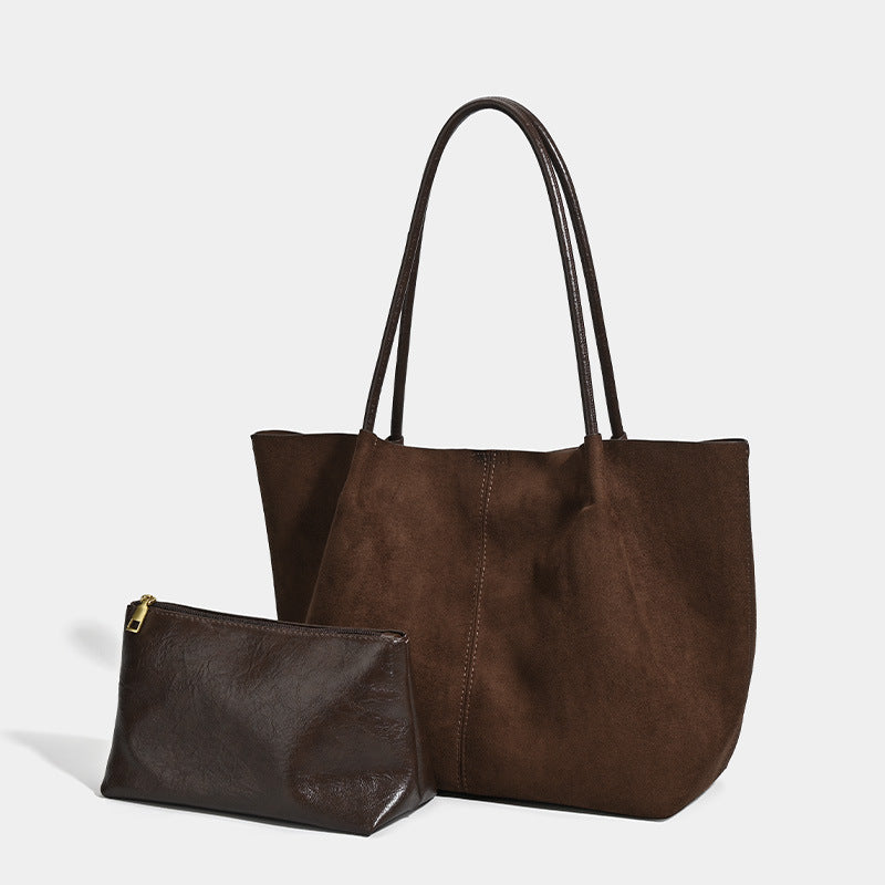 Suede Large-Capacity Handbag Set - Retro Shoulder and Handbag Combo