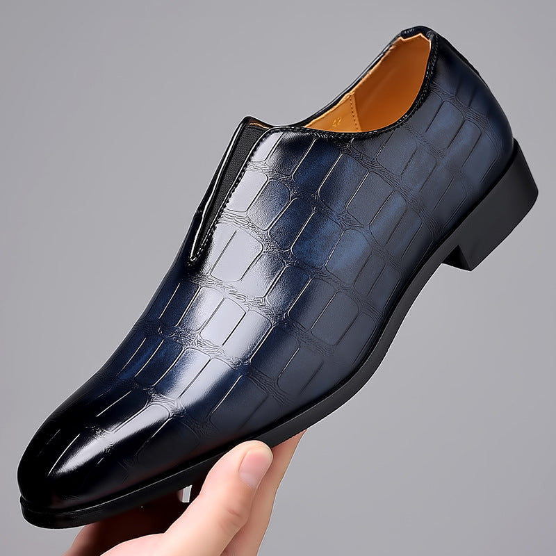 Stone Pattern Leather Shoes - Breathable Slip-On Casual Style