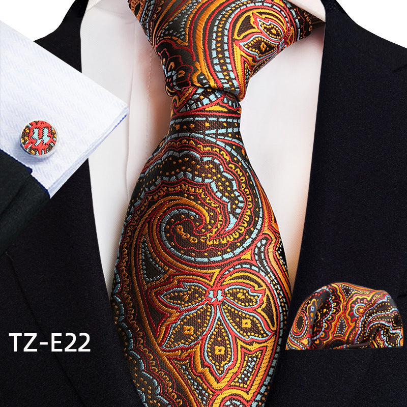 Paisley Tie Set with Square Scarf and Cufflinks - Three-Piece Accessory Set - Neon North Clothing