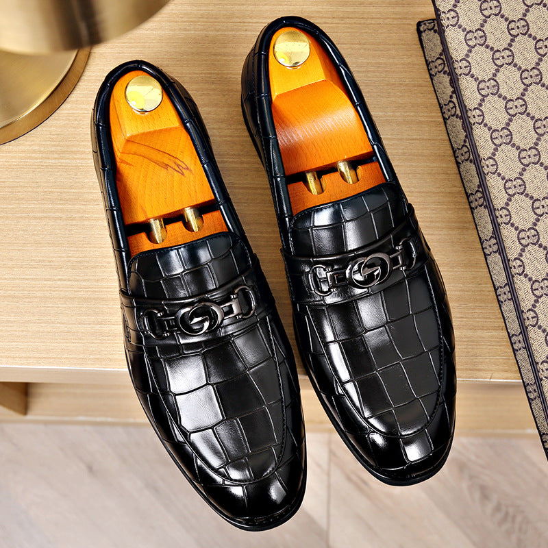 Embossed Horsebit Buckle Shoes in Various Color Options for Business Casual Style