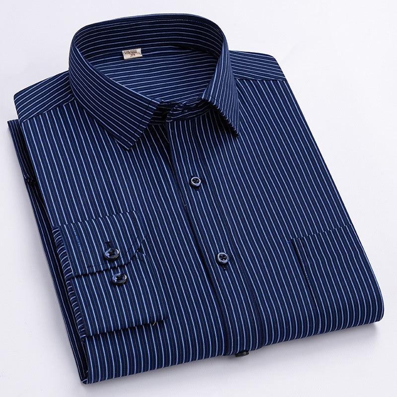 Mens Wrinkle-Free Blue-Striped Work Shirt for Effortless Style and Comfort