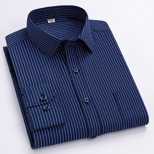 Mens Wrinkle-Free Blue-Striped Work Shirt for Effortless Style and Comfort