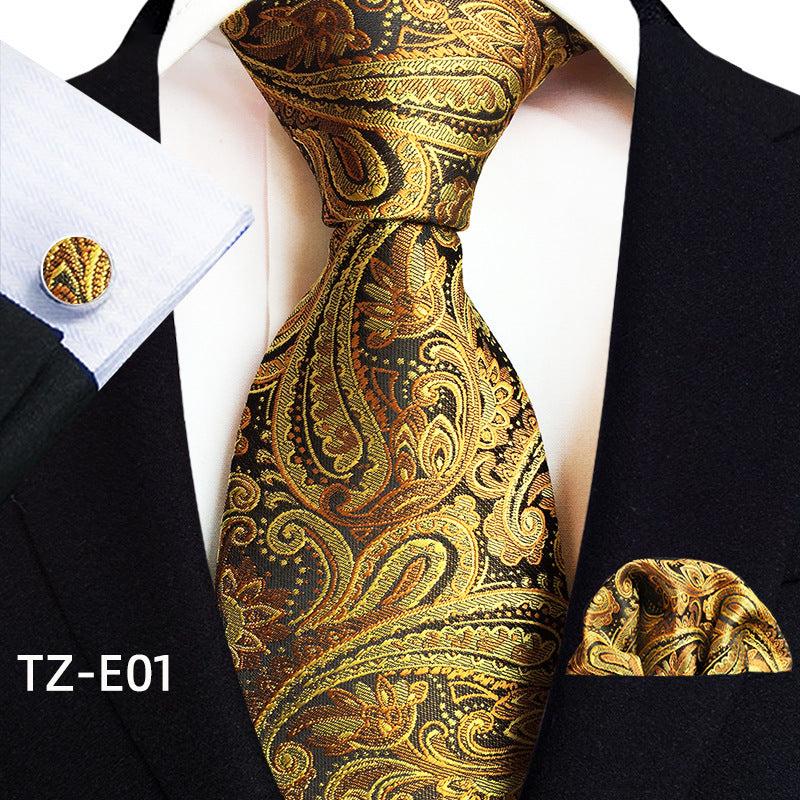 Paisley Tie Set with Square Scarf and Cufflinks - Three-Piece Accessory Set - Neon North Clothing