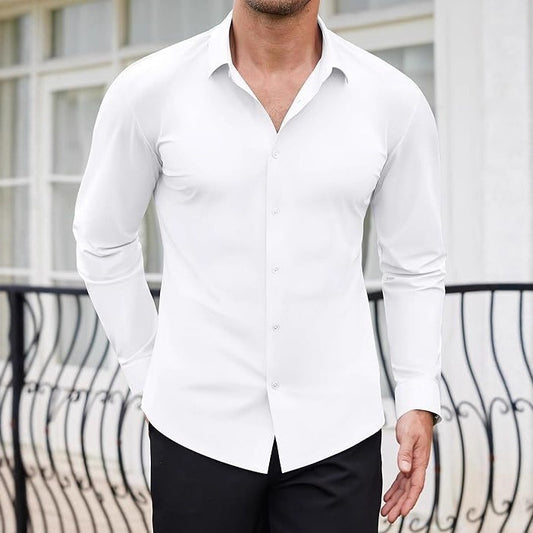 High-Elasticity Long-Sleeve Shirt – Seamless, Wrinkle-Free Ice-Silk Comfort
