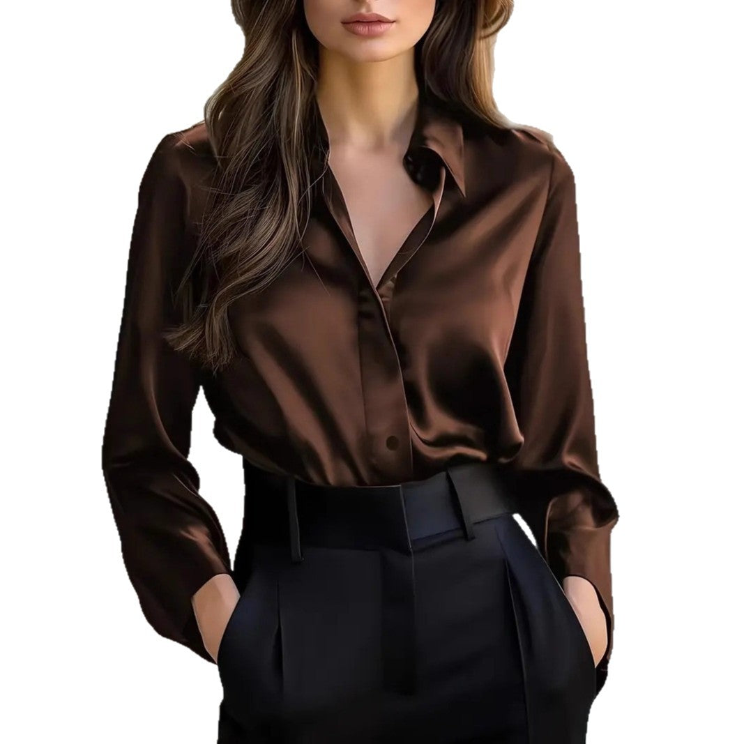 Elegant Satin Blouse with Long Sleeves - Ideal for Any Occasion