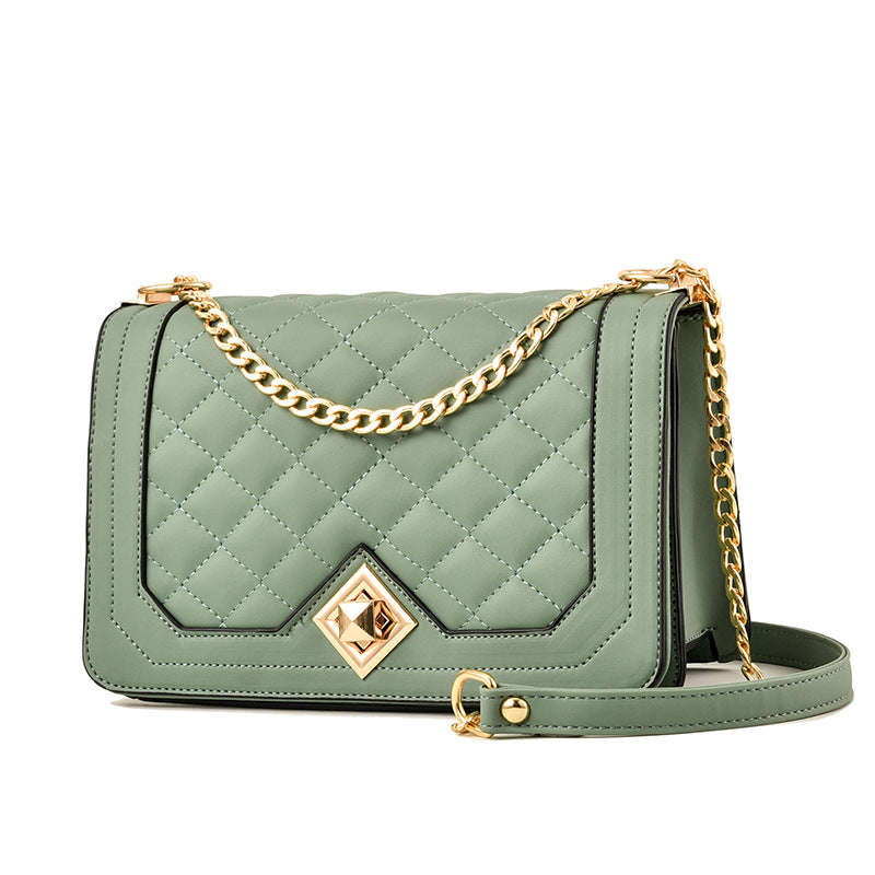 One-Shoulder Handbag with Diagonal Cross Embroidery and Portable Design
