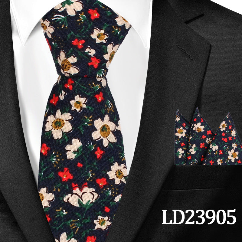 Casual Floral Pocket Square Set - Cotton Floral Print 6cm Tie Pocket Square 2 Piece Set - Neon North Clothing