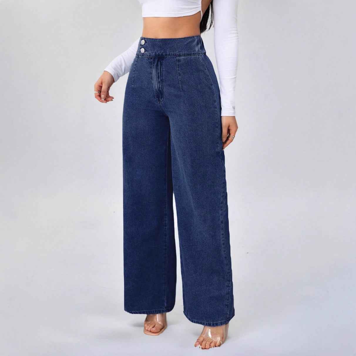 Women's High-Waist Wide-Leg Jeans in Retro Deep Blue