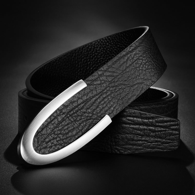 Casual Business Smooth Buckle Men's Leather Belt for Fashionable Men - Neon North Clothing