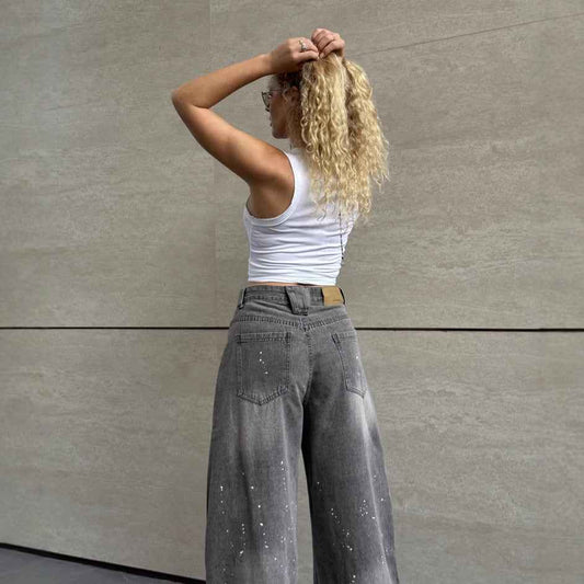 Designer Washed Bleached High-Waist Pants for Trendy Style