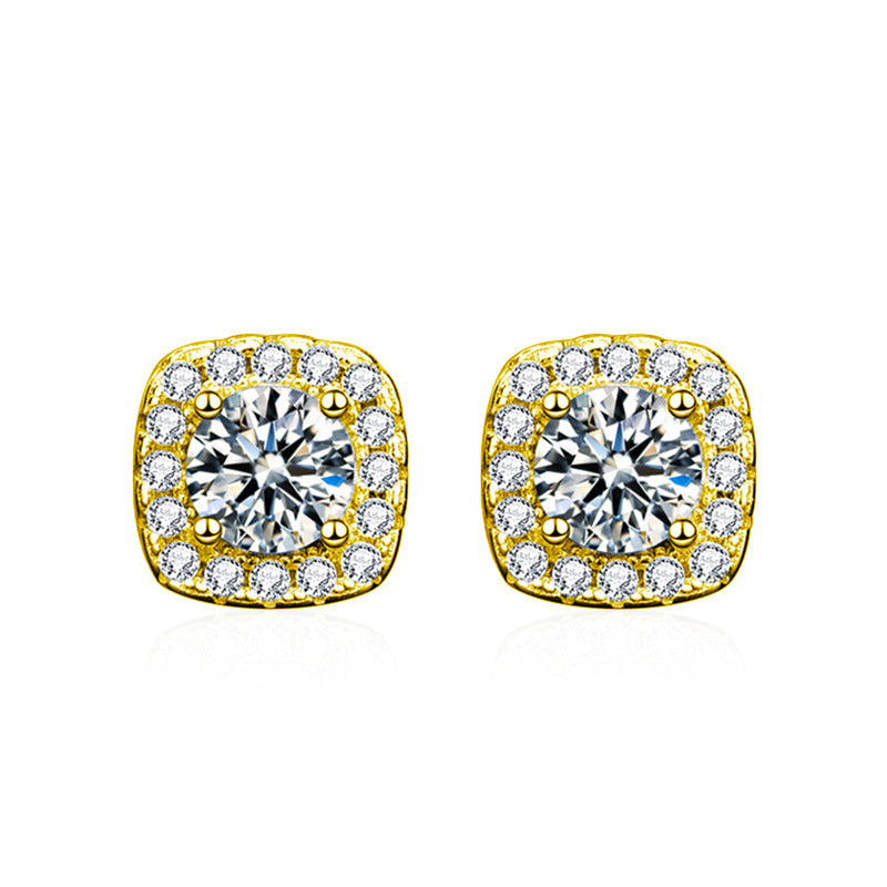 Classic Four Claw Moissanite Stud Earrings in Sterling Silver Gold Plated
