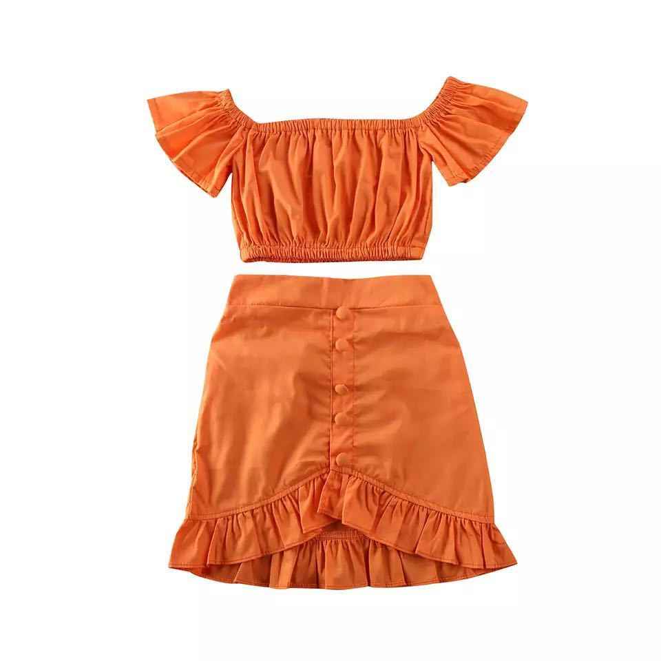 Girls Orange Skirt Set - Vibrant Two-Piece Outfit for Stylish Girls