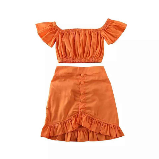Girls Orange Skirt Set - Vibrant Two-Piece Outfit for Stylish Girls