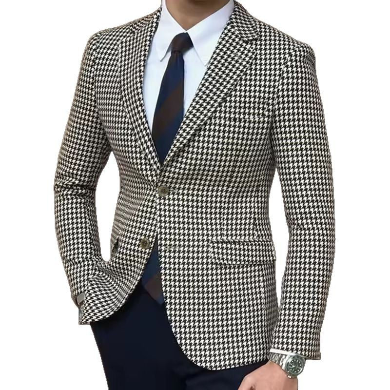 Mens Houndstooth Suit - Slim-Fit Single-Breasted Style