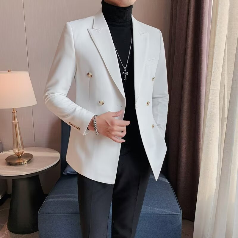 Men's Casual Double-Breasted Jacket in Simple Solid Colors