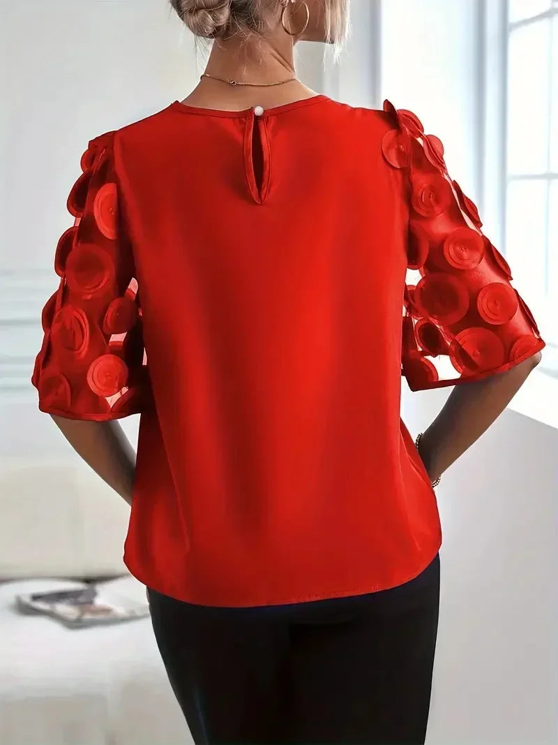 Solid Lace Short Sleeve Blouse for Women - Neon North Clothing